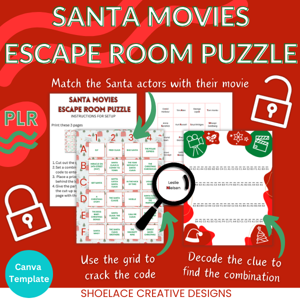 Santa Movies Escape Room Puzzle PLR