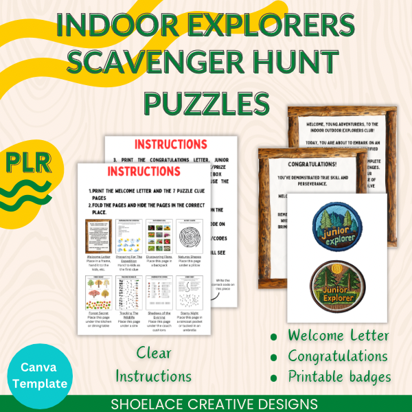 Indoor Explorers Scavenger Hunt Puzzles PLR Template