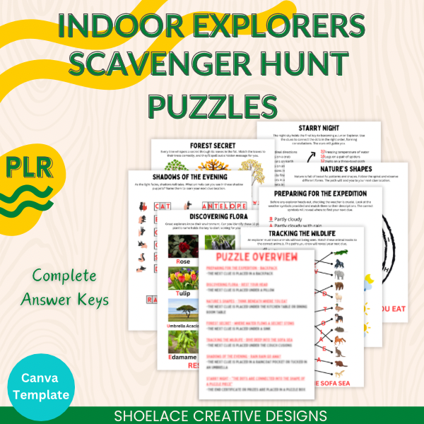 Indoor Explorers Scavenger Hunt Puzzles PLR Template