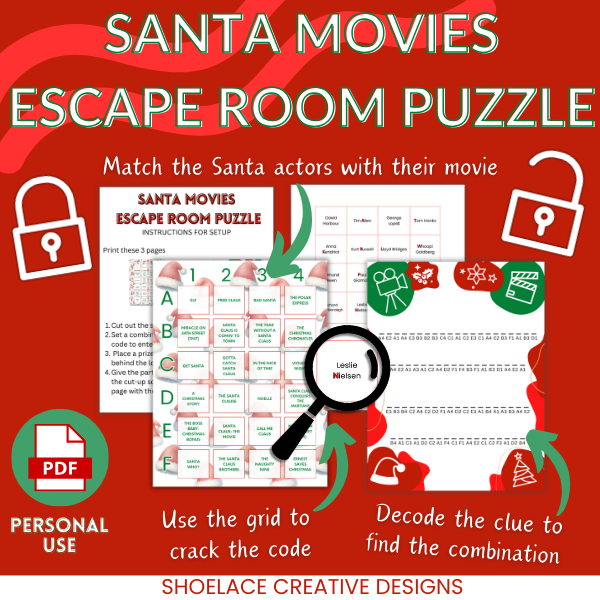 Santa Movies Escape Room Puzzle - Personal Use