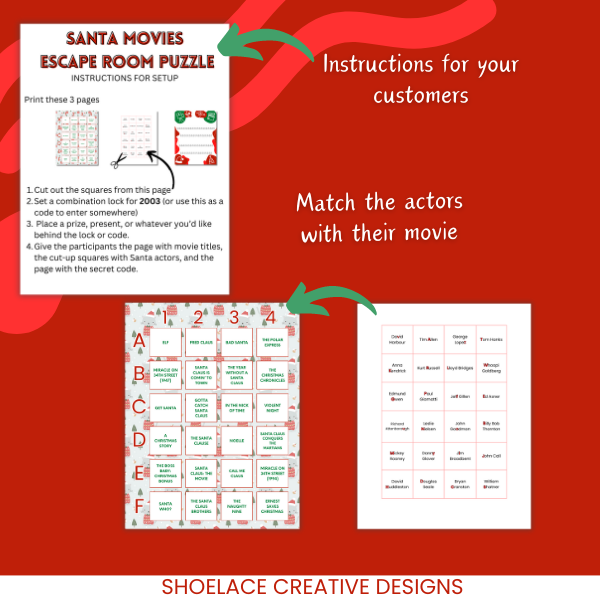 Santa Movies Escape Room Puzzle PLR